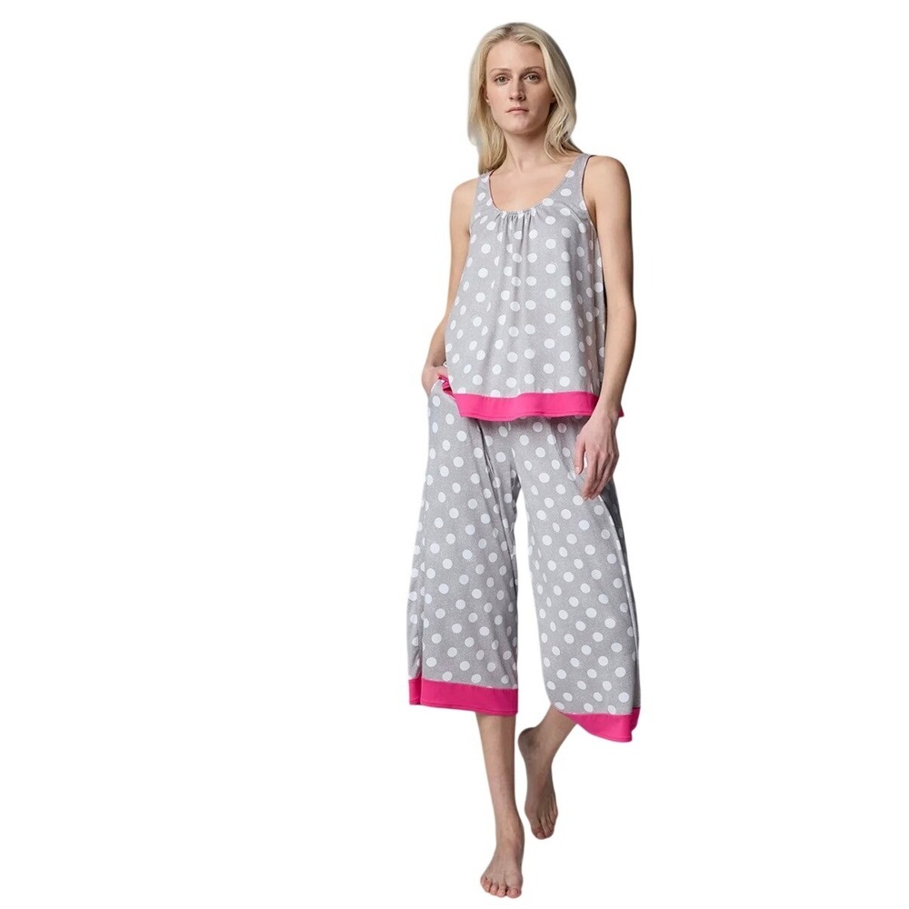 Simply Vera‎ Vera Wang Polka Dot Tank Pajama Set Sleepwear Women's S Pink Trim